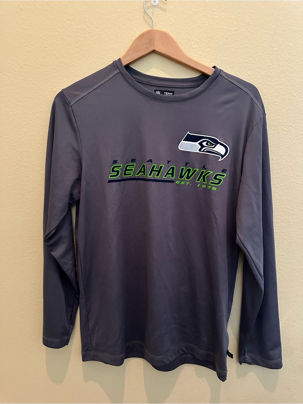 NFL Seattle Seahawks Gray Long-Sleeve Tee with Neon Green Logo